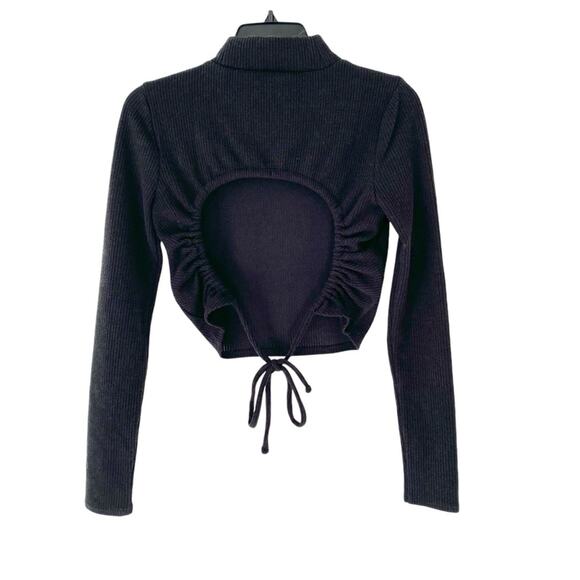 Madewell Black Ribbed Mockneck Open Back Crop Top size XS - Picture 6 of 9